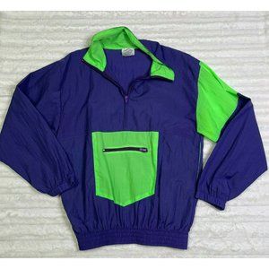 Vintage 80's Action Sport‎ Neon Green & Purple Zip Windbreaker Jacket Large L